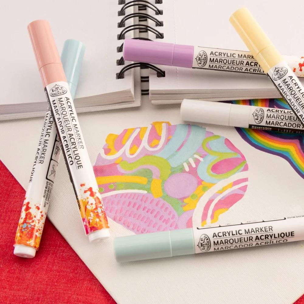6 Piece Reversible Acrylic Art Markers Multi-Surface Non-Toxic Smooth Paint Markers Crafts Drawing Illustration and DIY Projects