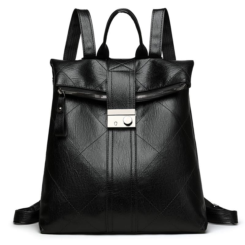 PU Backpack Women's Stitching Backpack Women's Anti-theft Handbag Student Schoolbag