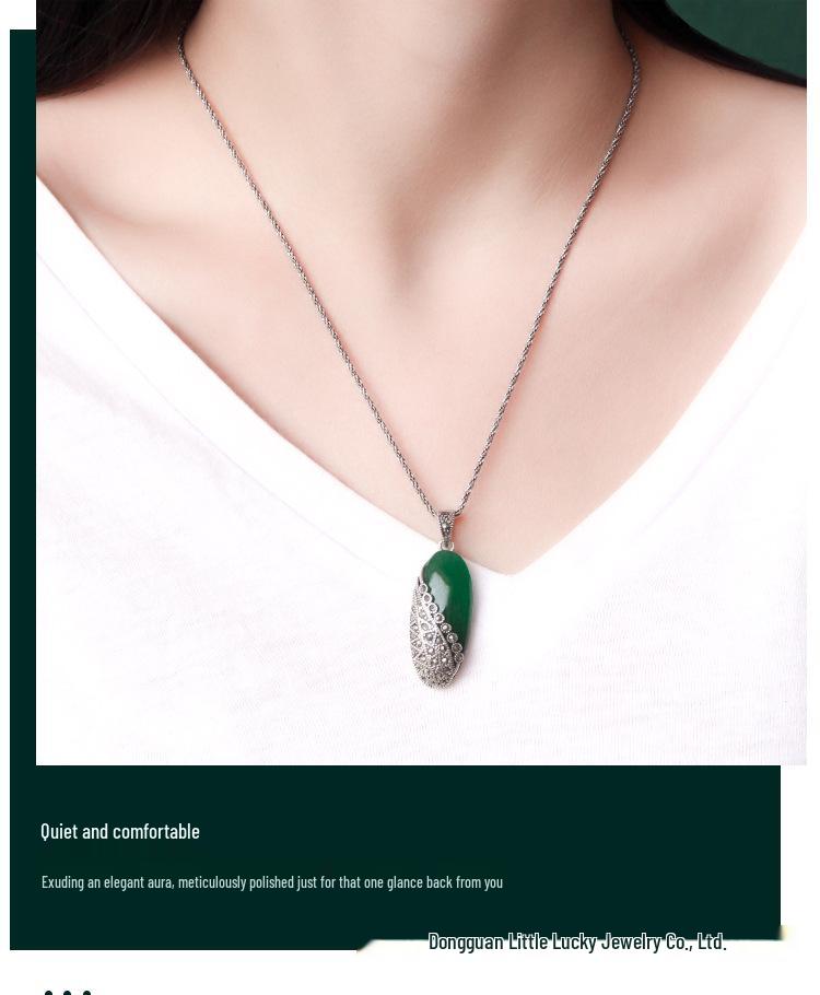 Jade Angel S925 Sterling Silver Chalcedony Cat's Eye Ethnic Retro Pendant Necklace