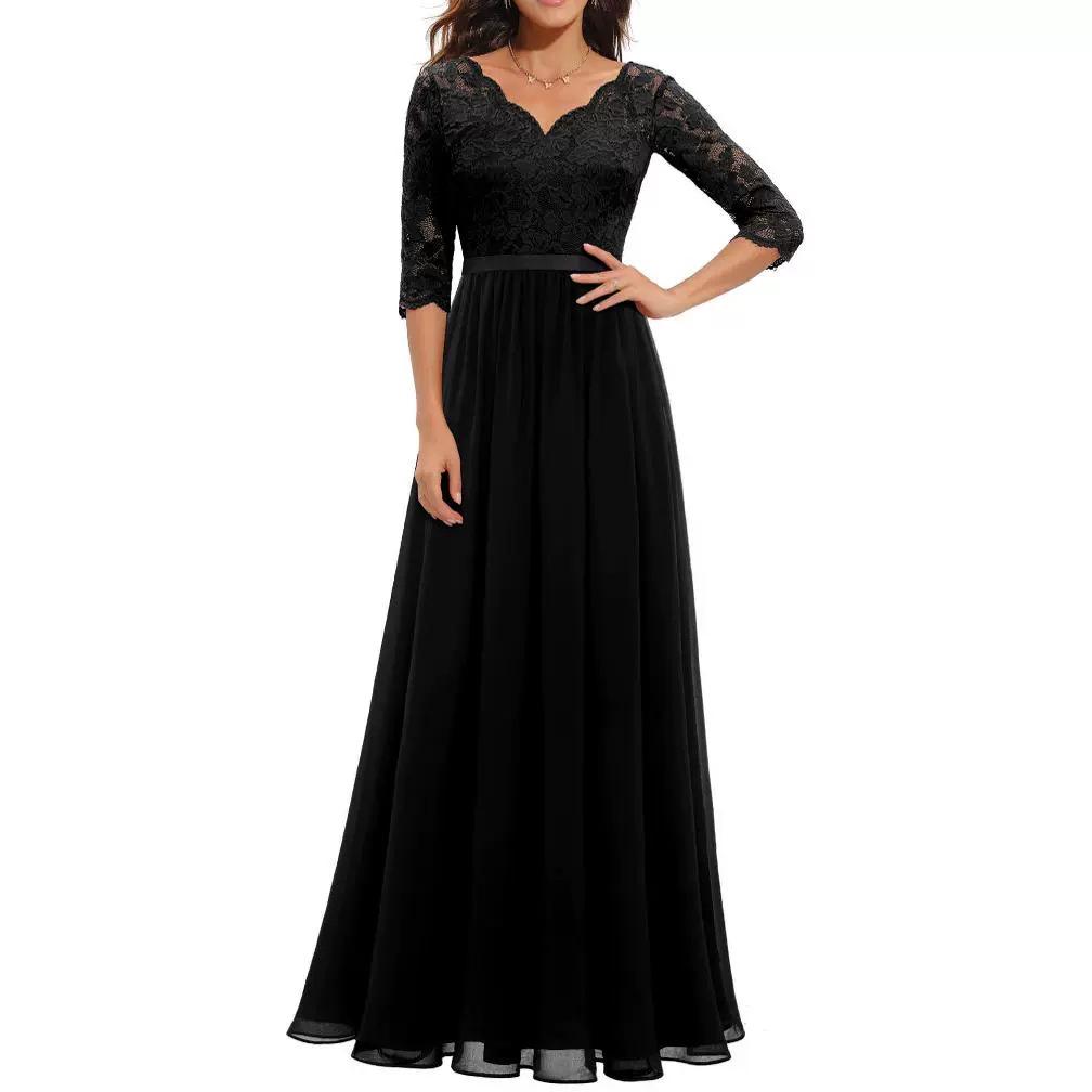 Elegant Lace Splicing Long Evening Dress for an Impressive Look