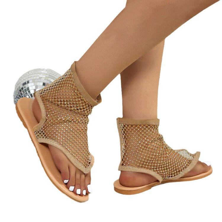 2024 Spring/Summer Women's Plus Size Rhinestone Mesh Toe-Post Sandals