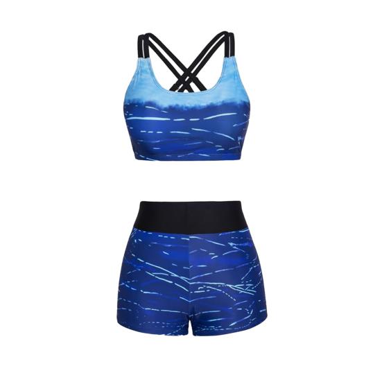 3Pcs/Set Women Bikini Set U-Neck Padded No Wire Bra Swimming Tops Swimming Trunks Set Beach Swimwear