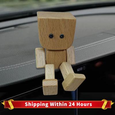 Mini Shaking Wooden Man Figurine Car Dashboard Decoration Ornaments Air Outlet Fragrance Figurine Cute Wood Man Car Interior