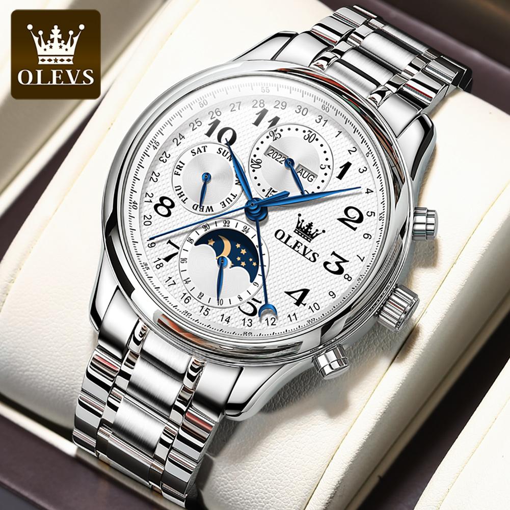 OLEVS 6667 Moon Phase Men's Watches 7 Hands Multi Functional Automatic Mechanical Watches for Man Top Luxury Business Man Watch