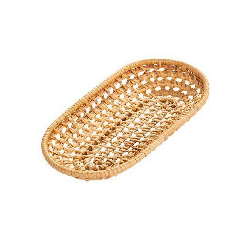 Eco-Friendly Hand-Woven Snack Basket Ins Fruit Snack Bread Collection Basket Home Desktop Decoration Rattan Woven Storage Tray