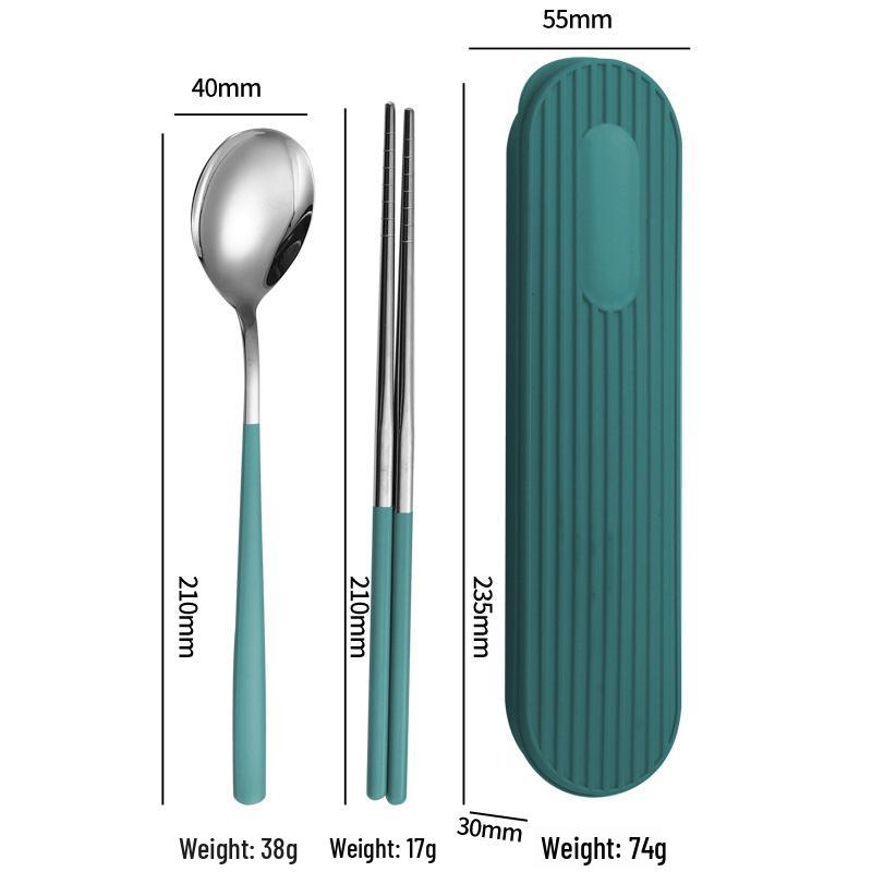 Set di Posate in Acciaio Inossidabile 304: Forchetta, Cucchiaio, Bacchette con Scatola a Strisce Verticali per Viaggio, Campeggio, Uso Studentesco