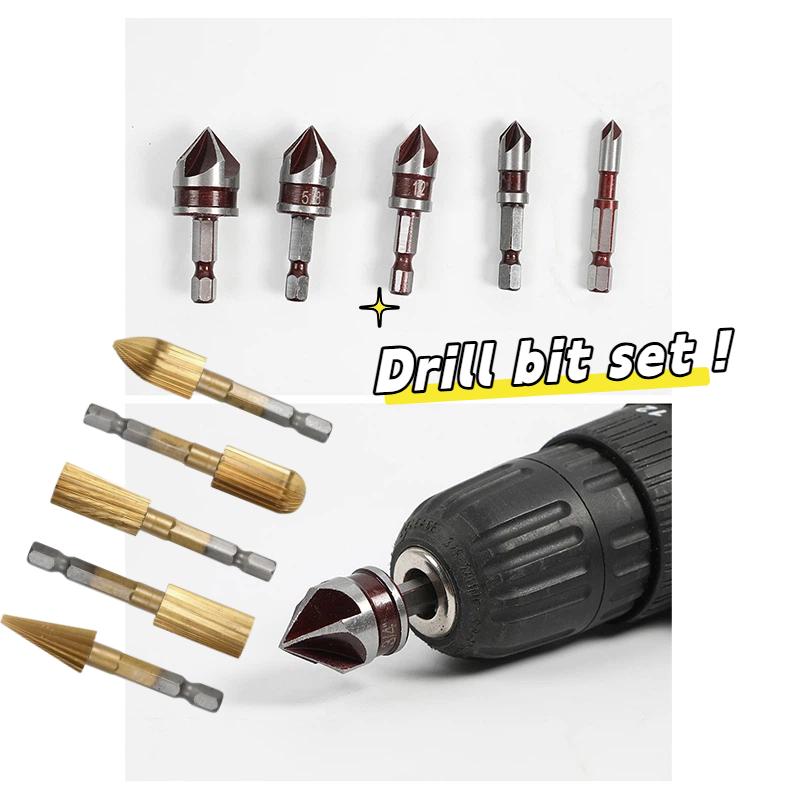 Drills Metal Five Blade Chamfering Machine Hexagonal Handle Drill Bit Woodworking Drilling Special Drill Bit Tool Parts Bit Set