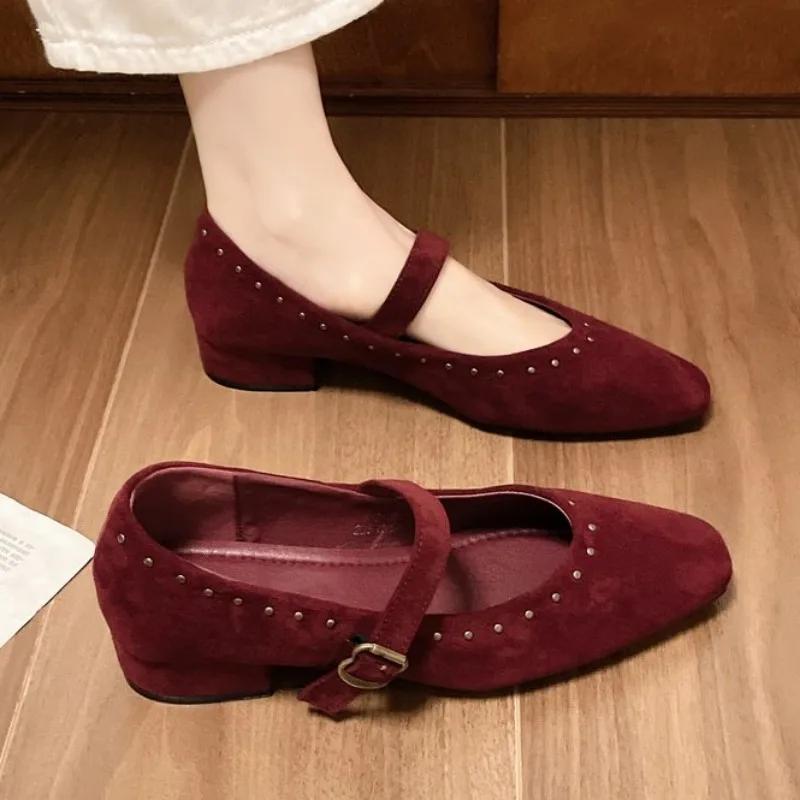 

Модные Новые Ретро Удобные Балетки Женские Повседневные На Низком Каблуке Ремешок с Пряжкой Мэри Джейн Обувь Женские Туфли Лодочки Zapatos De Muje 40 вино красного