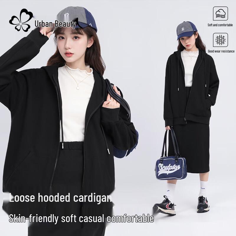 Women s Loose Hooded Sweatshirt Cardigan XL
