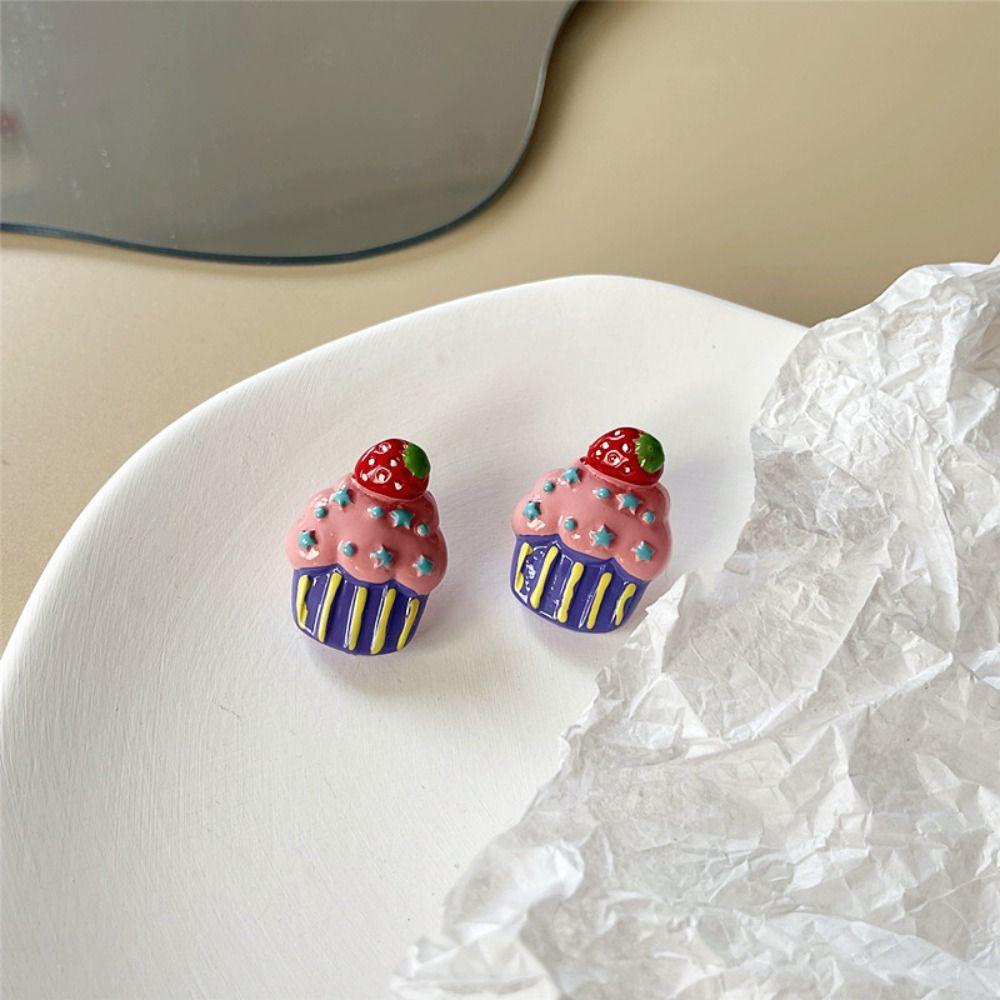 Cupcake Bow Studs Earrings Ice Cream Cake Earrings Studs Vintage Strawberries Ear Clip Party C-Ear Clips