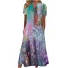 Women's V‑Neck Button Short Sleeve Midi Dress Loose Printed Casual Dress With Side Pockets