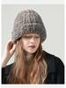 Women's Large Head Circumference White Knitted Wool Beanie - Fluffy, Warm, and Face-Slimming for Autumn and Winter