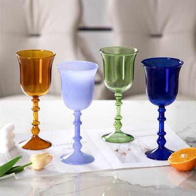 1pc Goblet High Footed Glass French Colored Sweet Wine Glass Roman Pillar Colored Glass Home Decoration