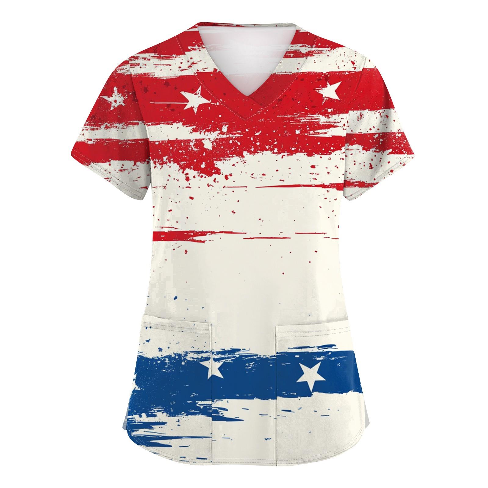 

Жіноча модна робоча футболка з коротким рукавом і V-подібним вирізом із принтом і невеликою кишенею L бежевий