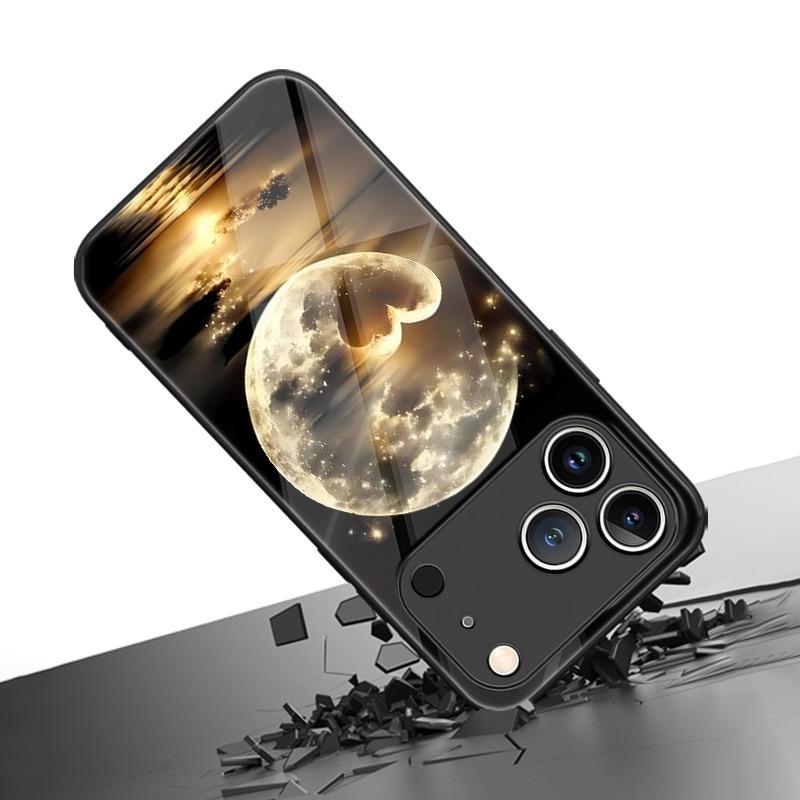 Artistic Love Moon Pattern Tempered Glass Phone Case For iPhone 17 16 15 14 13 12 11 Pro Max 17 Air 7 8 Plus XS X XR Cover