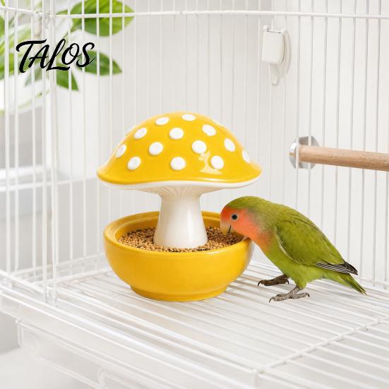 Talos Mushroom Bird Feeding Bowl, No Mess Pet Cage Feeder, Covered Food or Water Bowl for Small Animals Budgie Cockatiel Hamster