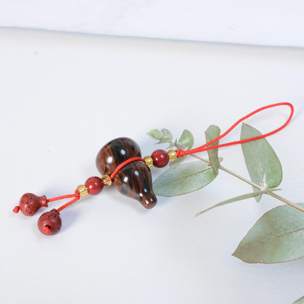 Red Obsidian Gourd Pendant Keychain - Healing Crystal Fu Lu Charm