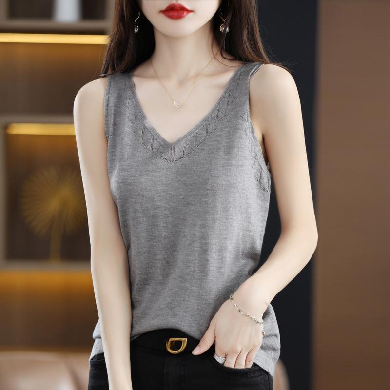 

Весенне-летние женские камзолы с v-образным вырезом, короткие нишевые дизайны, тонкие полые широкие трикотажные жилеты 2XL серый