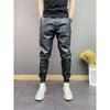 Men's Windproof & Waterproof PU Leather Pants - Trendy Korean Style, Six-Pocket, Cuffed, Solid Color Casual Trousers for Autumn & Winter.