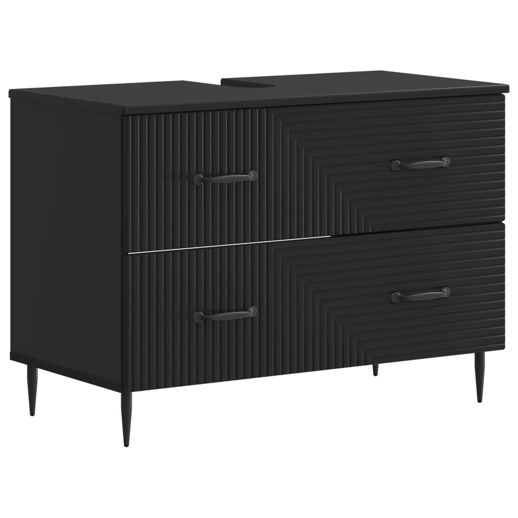2 Piece Bathroom Cabinet Set HAARLEM Black Wood Material