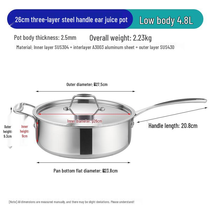 304 Stainless Steel Three-Ply Saucepan with Single Handle for Induction, Ideal for Baby Food, Noodles, and Household Cooking.
