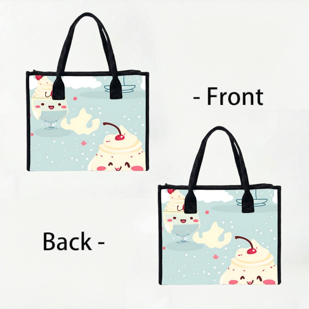 Cute Dessert Printed Tote Bag Fashion Casual Shoulder Handbag for Daily Use