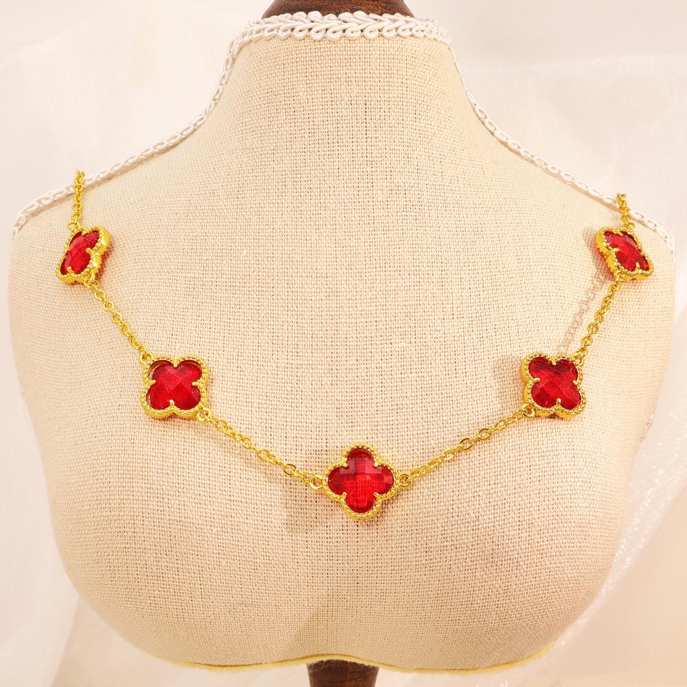 Fashion Lucky Clover Necklace Titanium Steel Necklace Sweater Chain Double-sided Necklace Accessories for Women