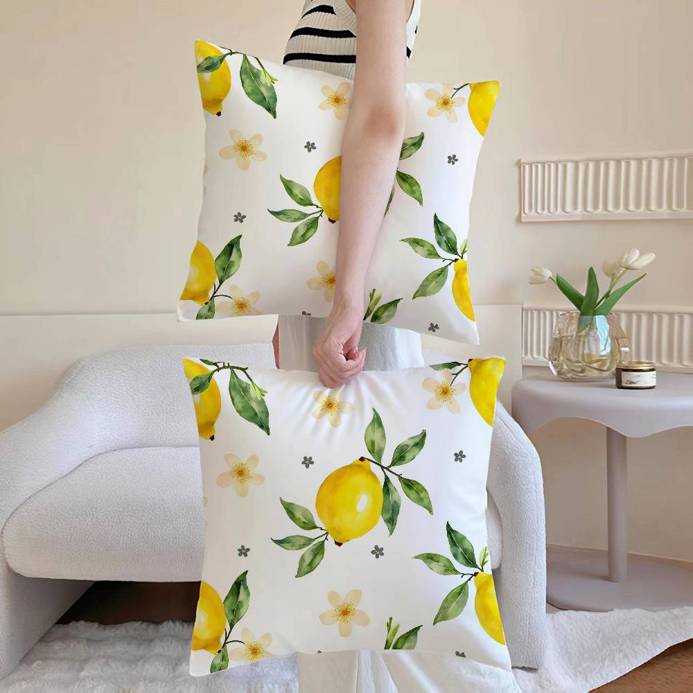 Refreshing Lemon - Floral Delight Pillow Case Anti-dustmite Pillowcase Invisible Zipper Silky Short Plush Sofa Cushion Cover