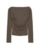 Nigaennikol Shirring Drape Boat Neck Top_Brown