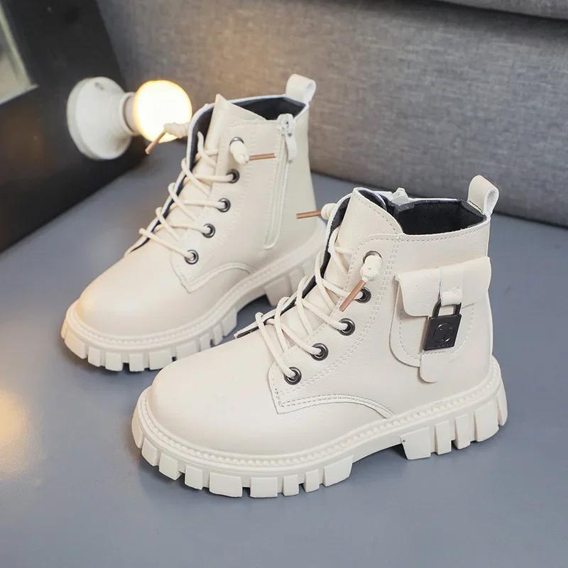 Autumn Winter Warm Kids Versatile Anti-slip Cotton Boots Children Leather Boots Girls Boys Casual Comfortable Short Boots