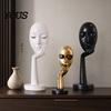 Polished Resin Figurine Abstract Contemplative Face Sculpture, Minimalist Hand-on-Chin Bust Statue for Desk Living Literary Style