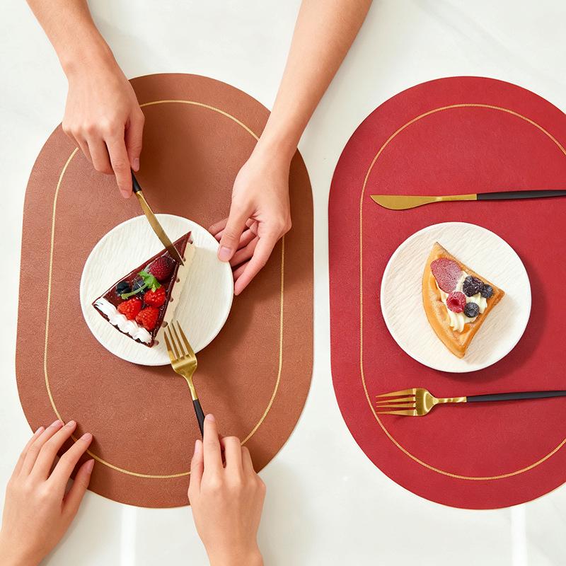 Waterproof Leather Oval Dining Table Placemat - Oil-Proof, Insulated Mat for Home & Hotel