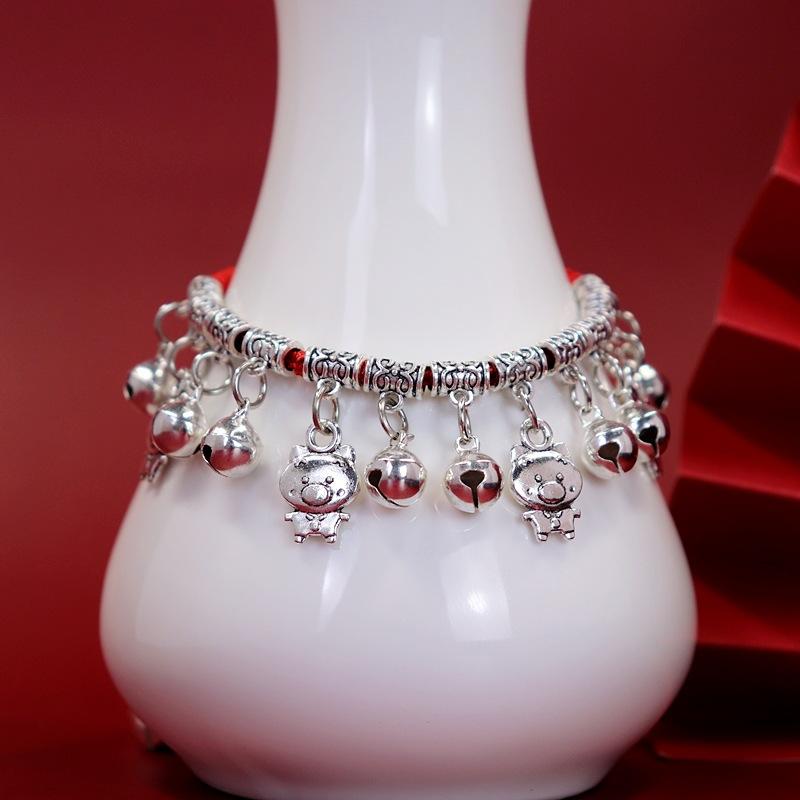 Twelve Zodiac Red String Bracelet with Bell Weaving Hand Chain for Both Men and Women Retro Hand Chain