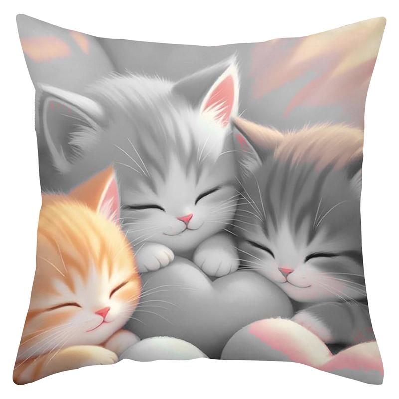 Cute Kitten-Printed Cushion Covers for Home Decor Polyester pillowcase, sofa decorative cushion cov Headboard Pillow