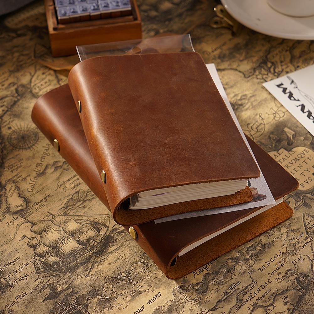 AIGUONIU Genuine Leather Handmade A6 Size Ring Planner Vintage Unisex Notebook With 6-hole Binder Sketchbook Notepad