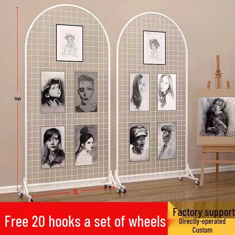 Floor-Standing Wrought Iron Mesh Jewelry Display & Artwork Hanging Stand