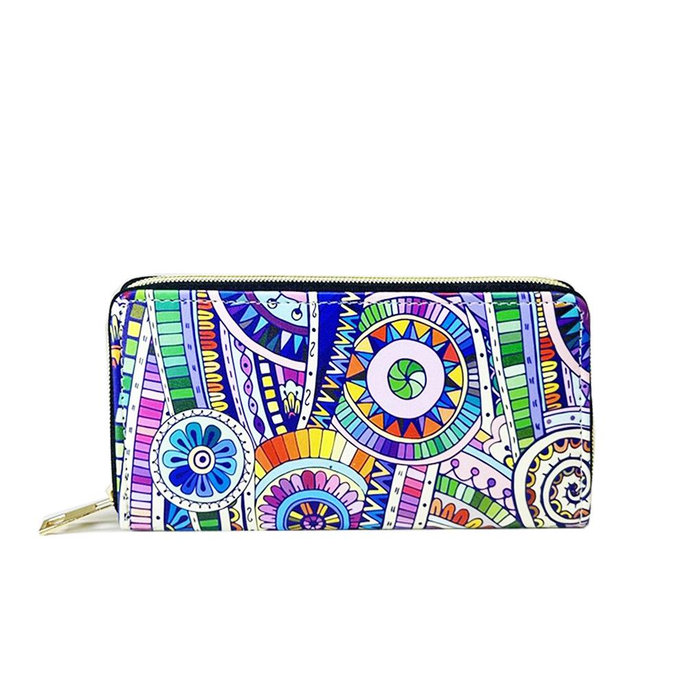 Representative Mark Ethnic Style Bohemian Wood Grain Long Zipper Wallet Clutch Bag Change