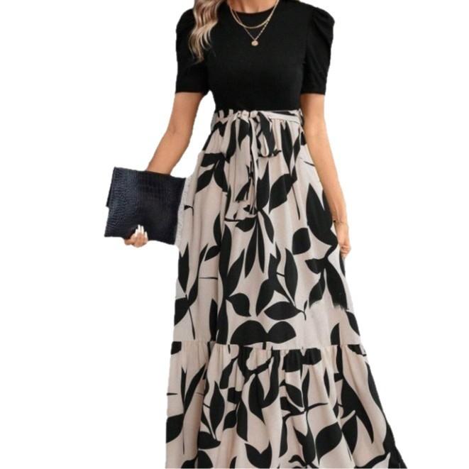 Floral Print A Line Dress With Short Sleeves For Spring Summer Casual Womens Wear