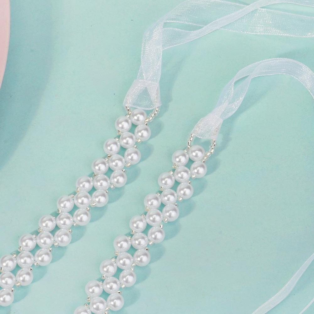 Ribbon Waistband Bling Rhinestone Waist Chain Sweet Pearl Waist Belt  Wedding