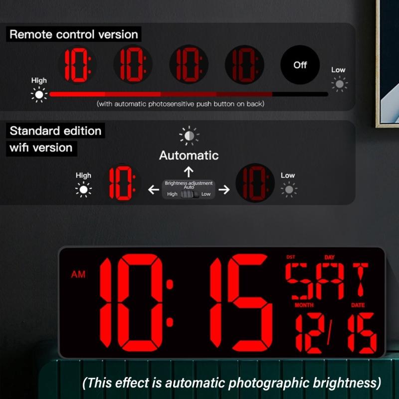 Multifunctional 16.5'' LED Digital Wall Clock with Alarm Function Date and Temperature Easy to Read Display for Elderly