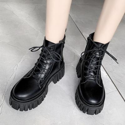 Nuovi Stivaletti Bianchi da Donna in Pelle PU con Suola Spessa e Lacci Stivaletti da Combattimento Femminili Autunno Inverno Scarpe con Plateau da Donna