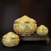 Brass Bowl,Engraved Golden Toad Treasure Basin,Copper Jar With Lid for Attracting Wealth Good Fortune, Home Desktop Decoration