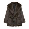 Women's Belt Decoration Collar Solid Color Medium Long Coat Autumn/Winter Long Sleeve Loose Coat