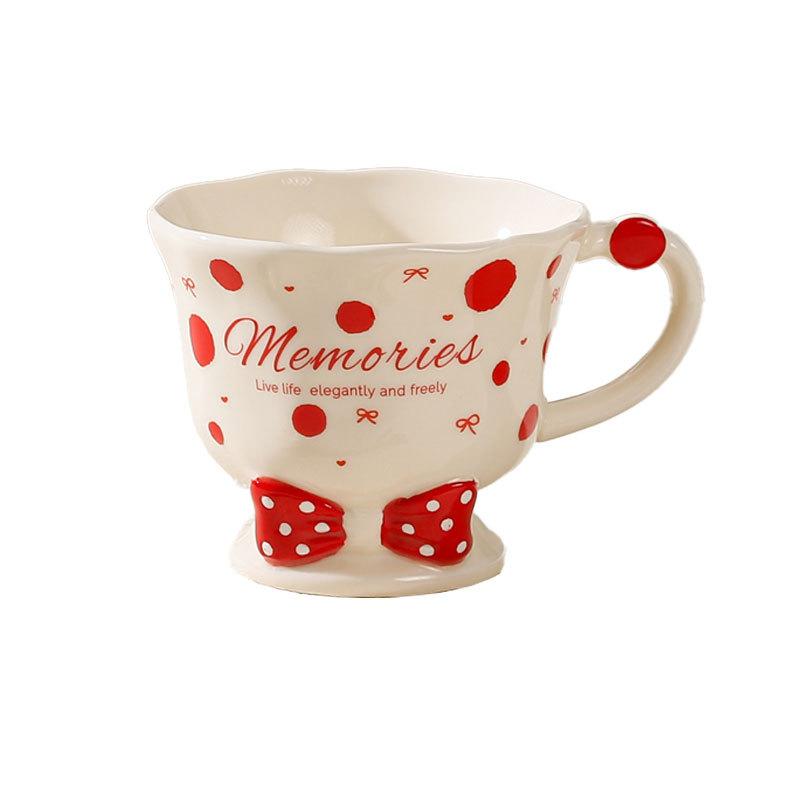 Girls' High looking Bow Ceramic Mug Girl's Heart Home Breakfast Milk Cup Goblet Souvenir
