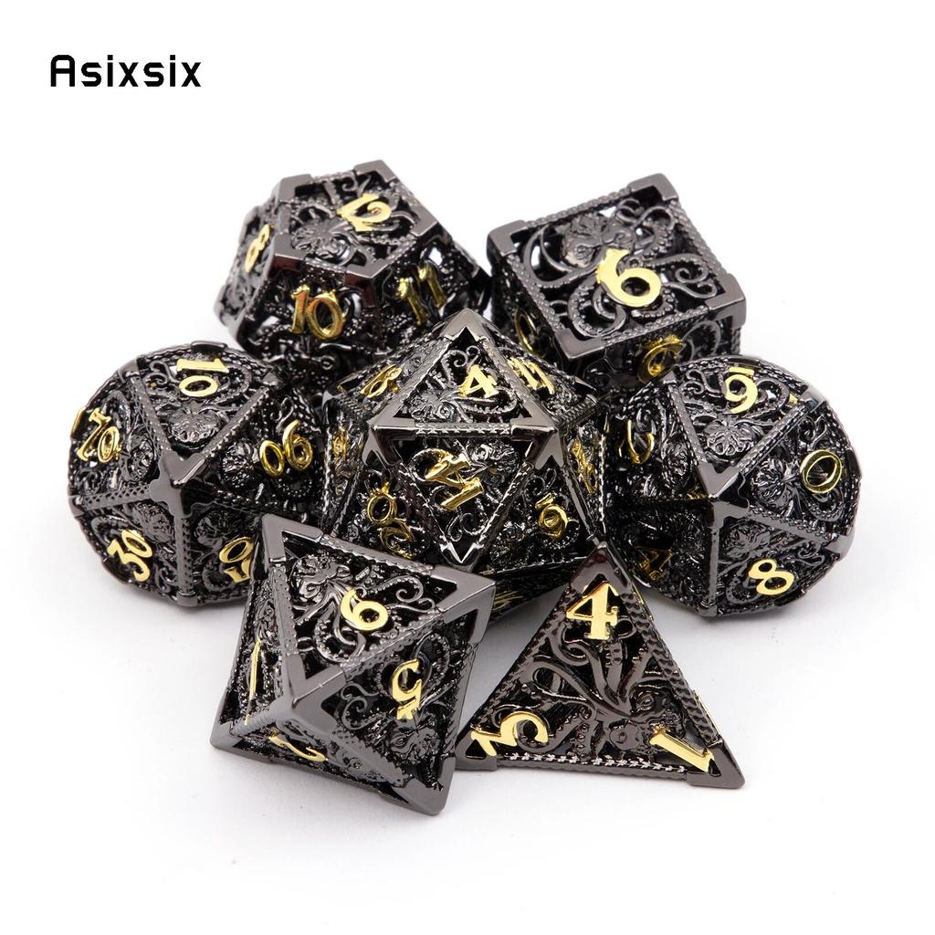 7 ks Black Golden Squid Metal Dice Sada dutých kovových mnohostěnných kostek Vhodné pro RPG stolní karetní hru