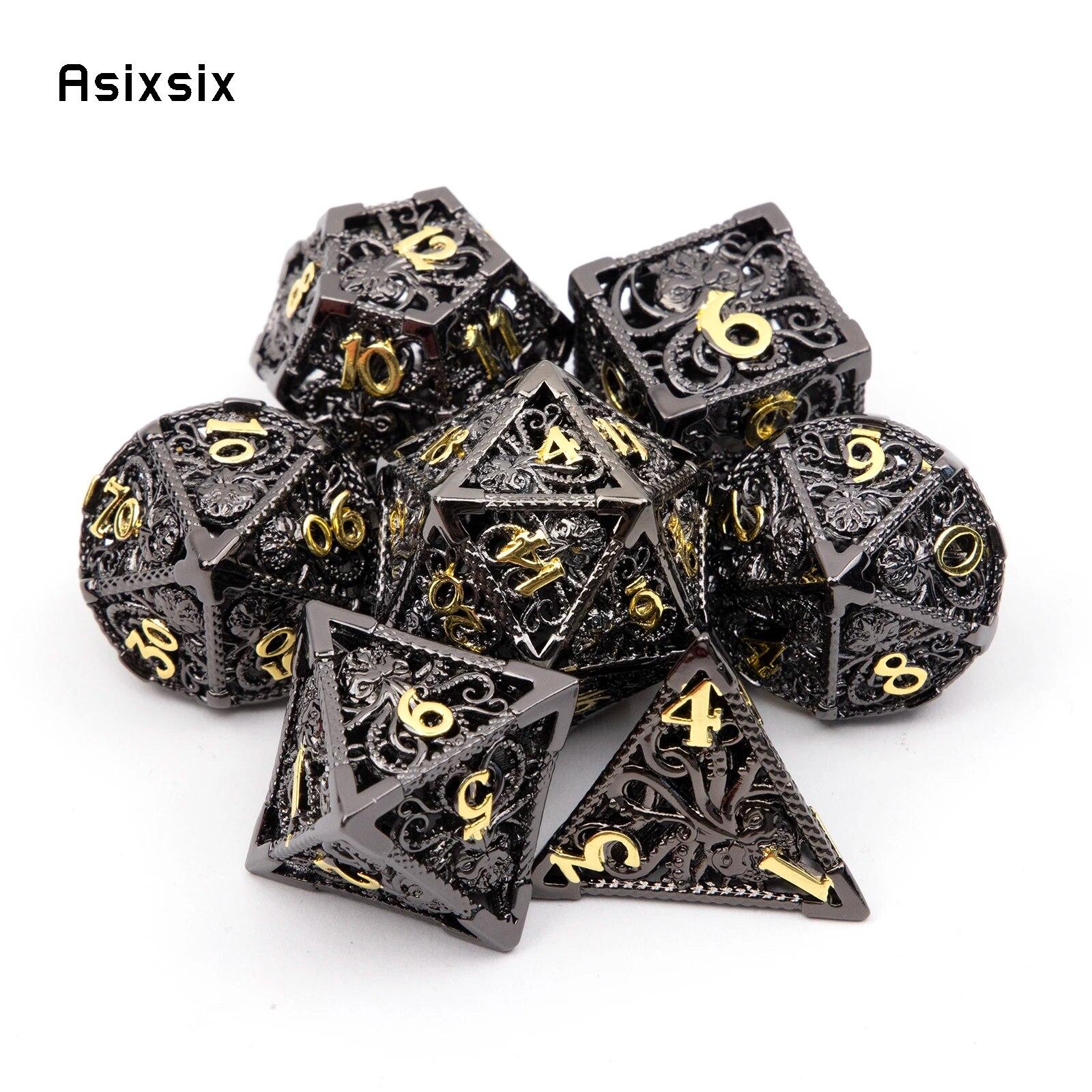 

7 шт. черный, золотой кальмар, металлические игральные кости, набор полых металлических многогранных кубиков, подходит для ролевой игры, настольной игры, карточной игры разноцветный