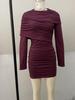European Style Ruched Hip-Wrap Long-Sleeve Dress for Women - Slim-Fit, Sexy, High-Quality, Spring/Autumn 2025 Collection