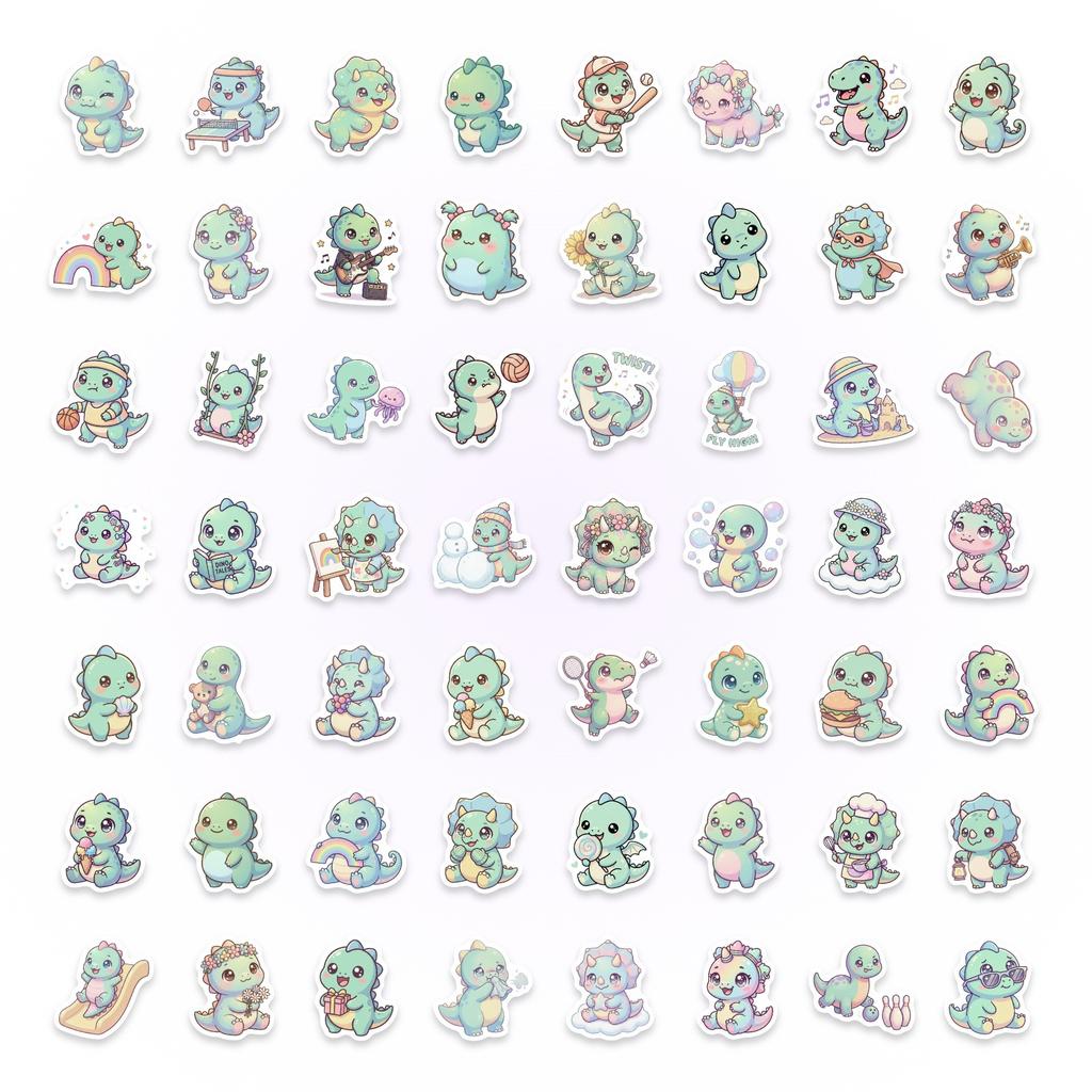 50 Cute Little Dinosaur Stickers Cartoon Animal Creative Stickers Water Cup Flat Decoration Waterproof Sticker