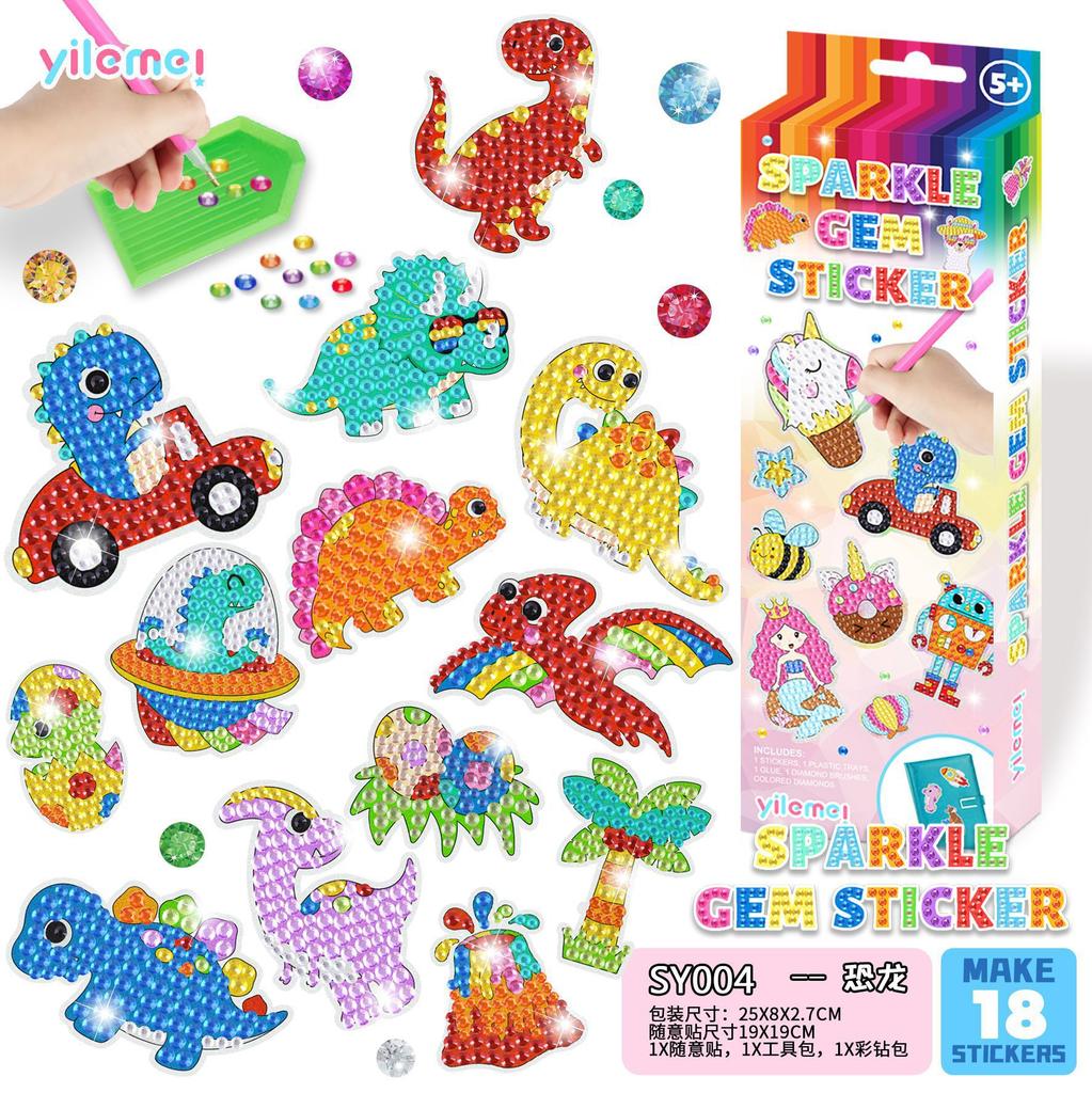 15Pcs/Set Diy Handmade Artificial Diamond Painting Stickers, Free To Stick Cartoon Alien Stickers