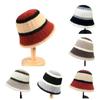 Fashion Wide-Striped Knitted Bucket Hat Versatile Cold-Proof Fisherman Hat Large Head Circumference Warm Basin Hat Outdoor